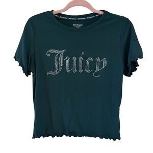 Juicy Couture Sleepwear Ribbed Tee Green Rhinestone Short Sleeve Size Medium